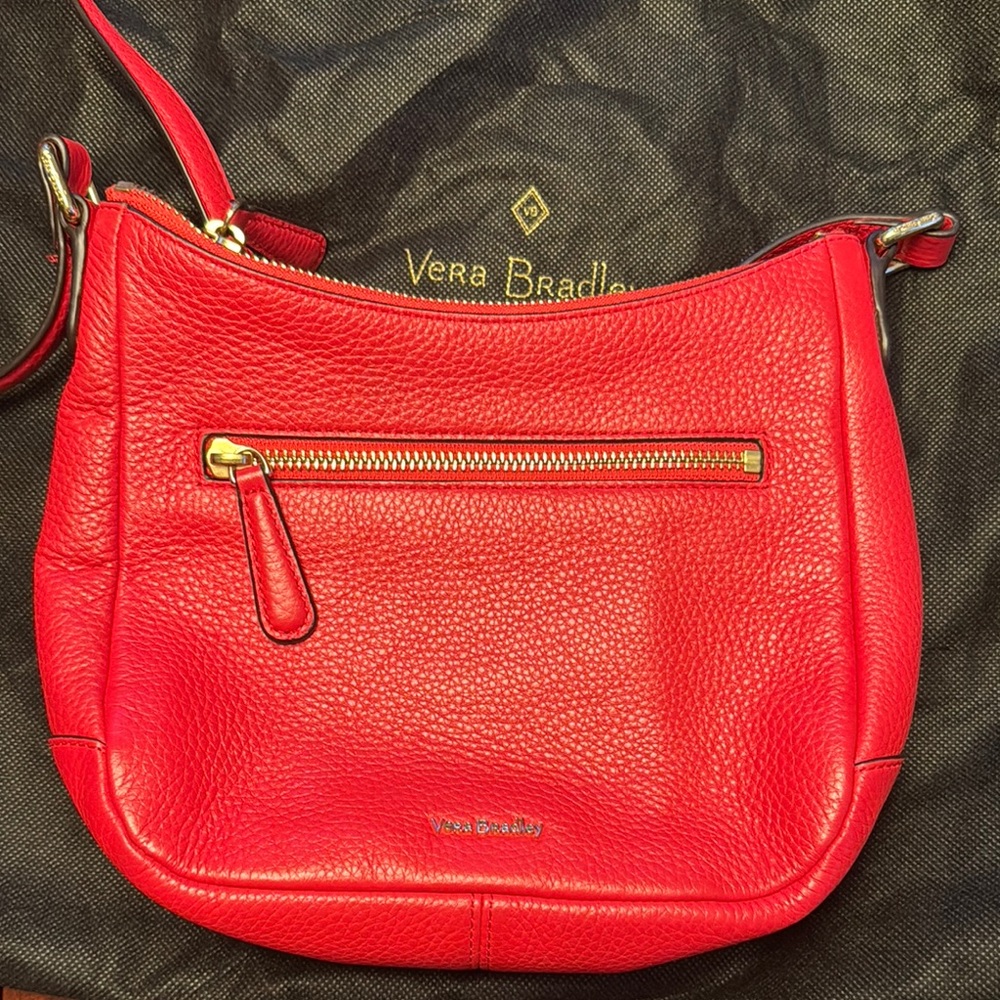 Vera Bradley Red-Orange Leather Crossbody Bag with Dust Bag